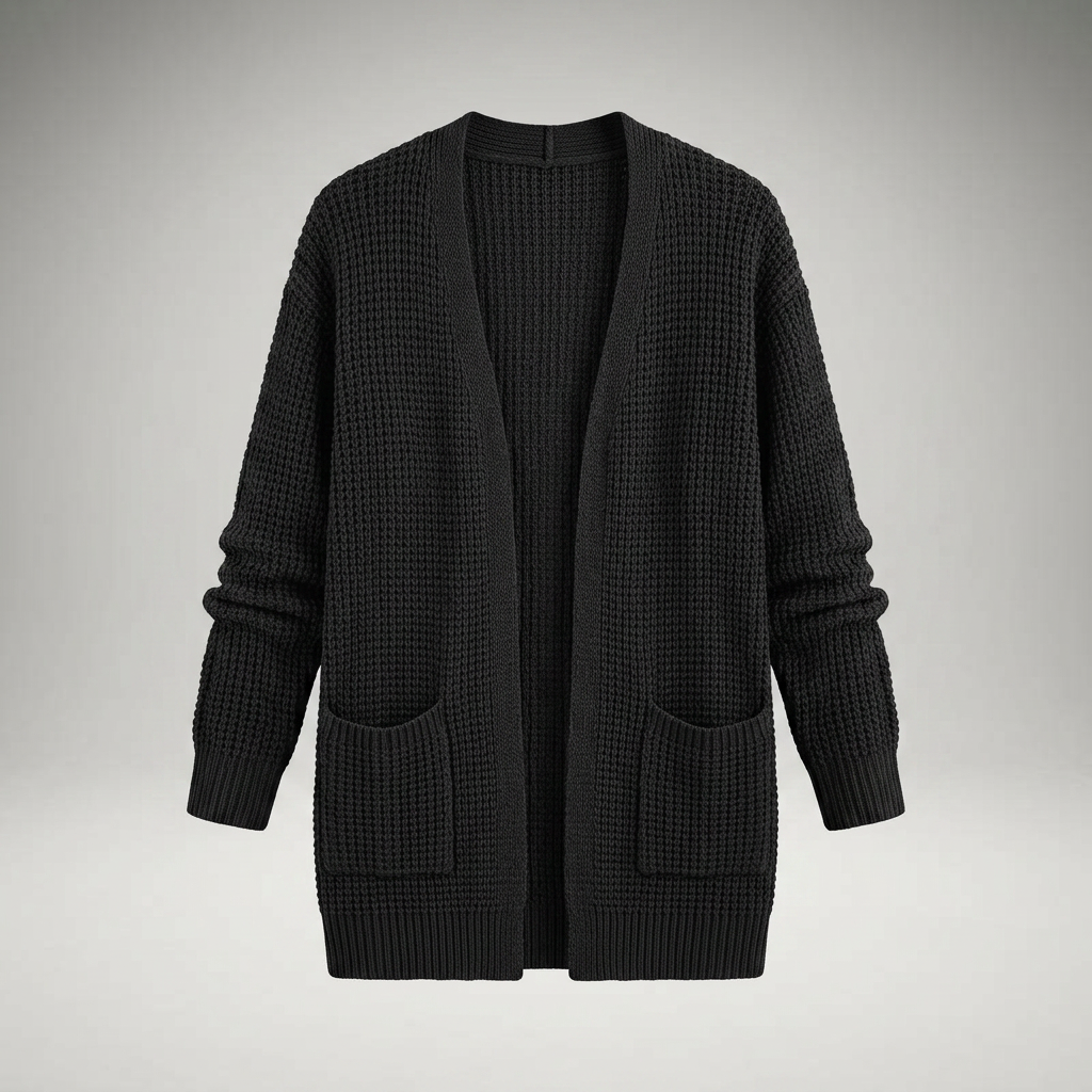 Damen Cardigan in Schwarz, Flatlay ohne Model