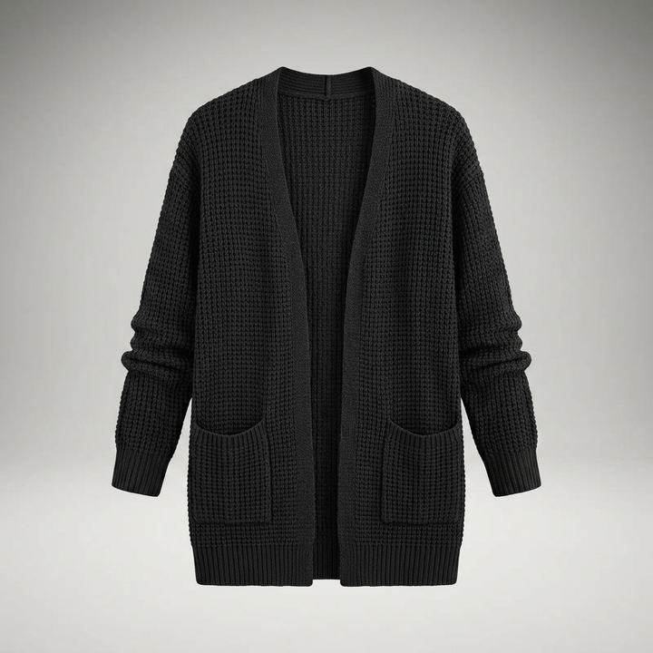 Damen Cardigan in Schwarz, Flatlay ohne Model