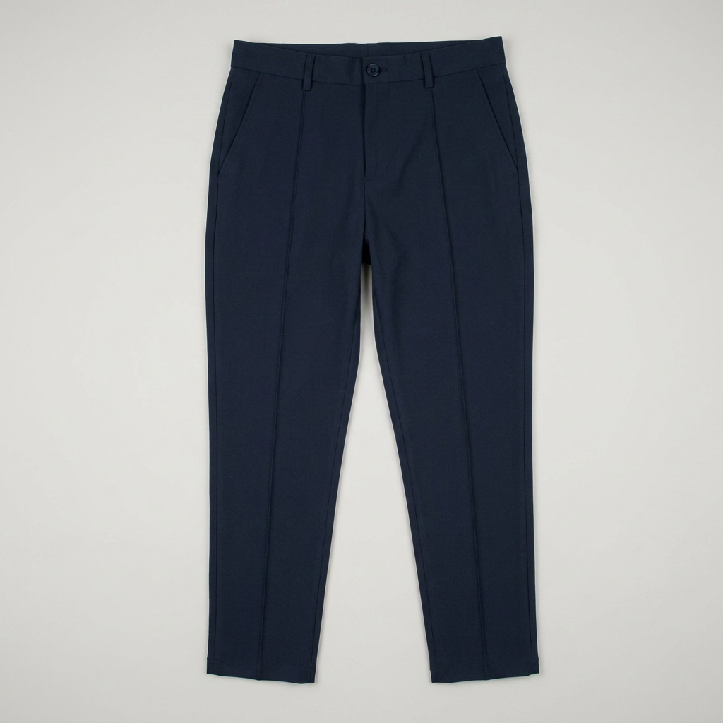 Dunkelblaue Chinohose als Flatlay-Produktfoto ohne Model