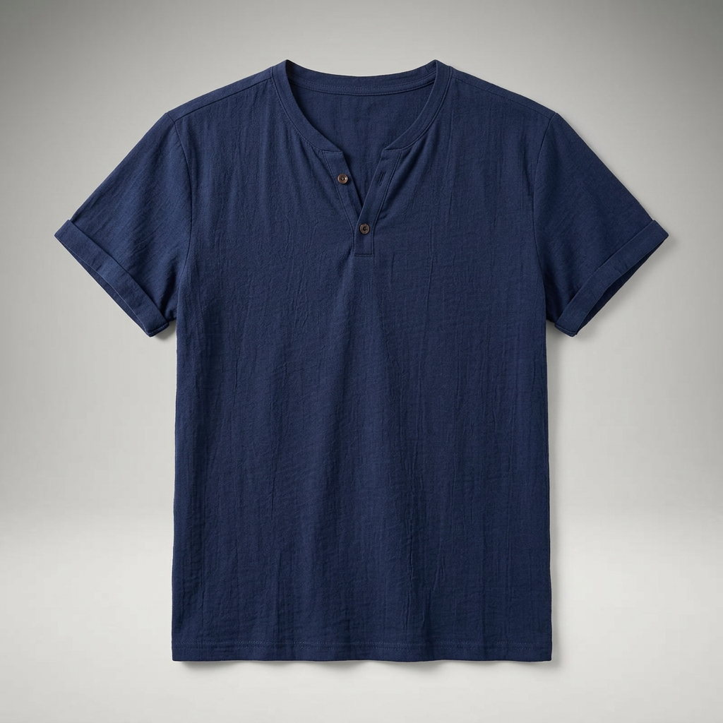 Herren Henley-Shirt in Dunkelblau, Flatlay ohne Model