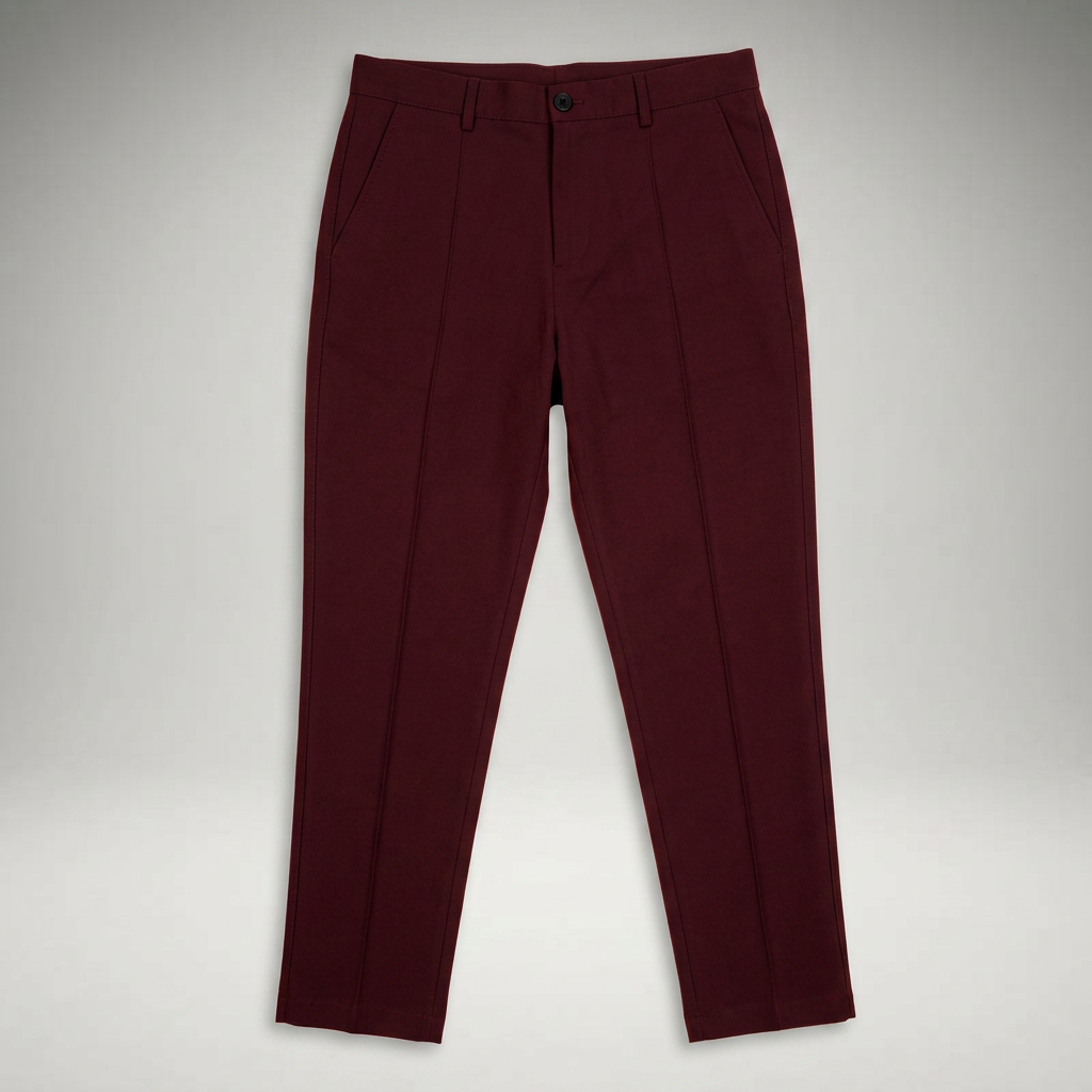 Bordeauxrote Chinohose als Flatlay-Produktfoto ohne Model