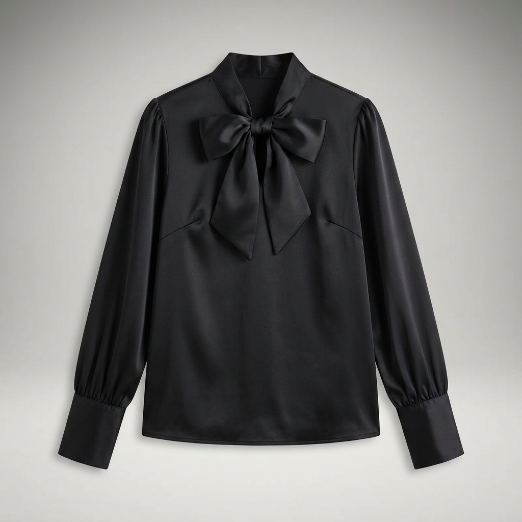 Schluppenbluse Schwarz, Flatlay Frontalansicht