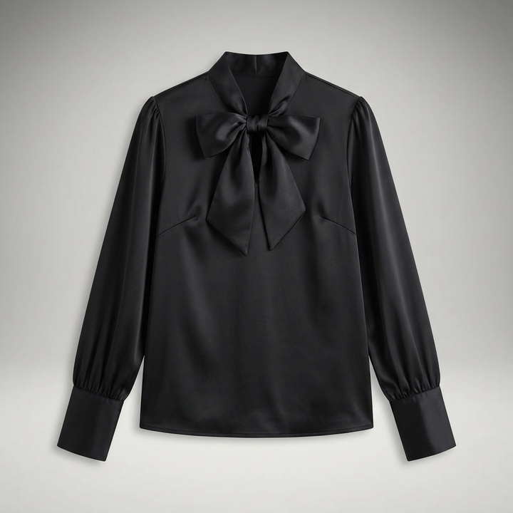 Schluppenbluse Schwarz, Flatlay Frontalansicht