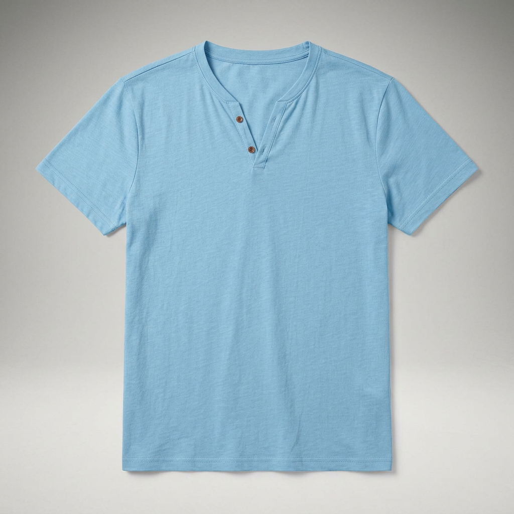 Herren Henley-Shirt in Hellblau, Flatlay ohne Model