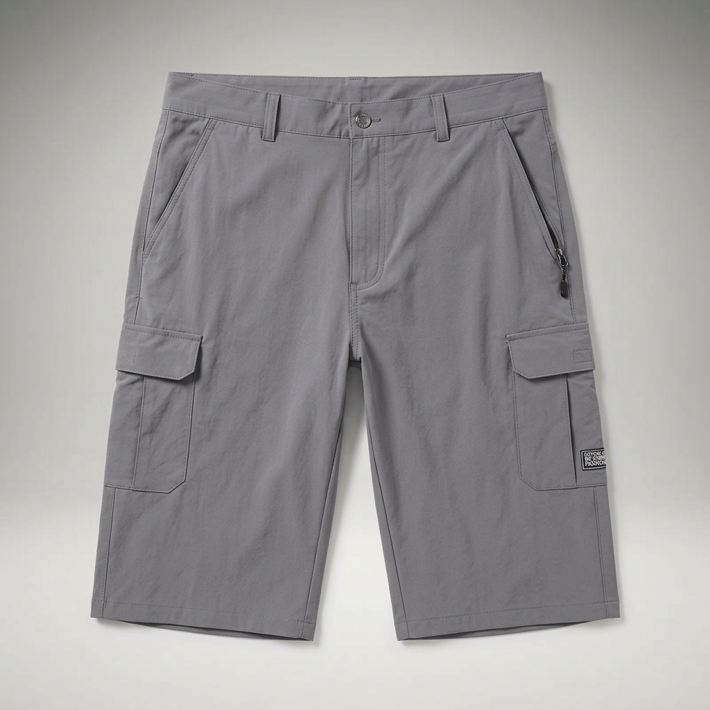 Cargo Shorts Herren Grau, Flatlay mit Seitentaschen