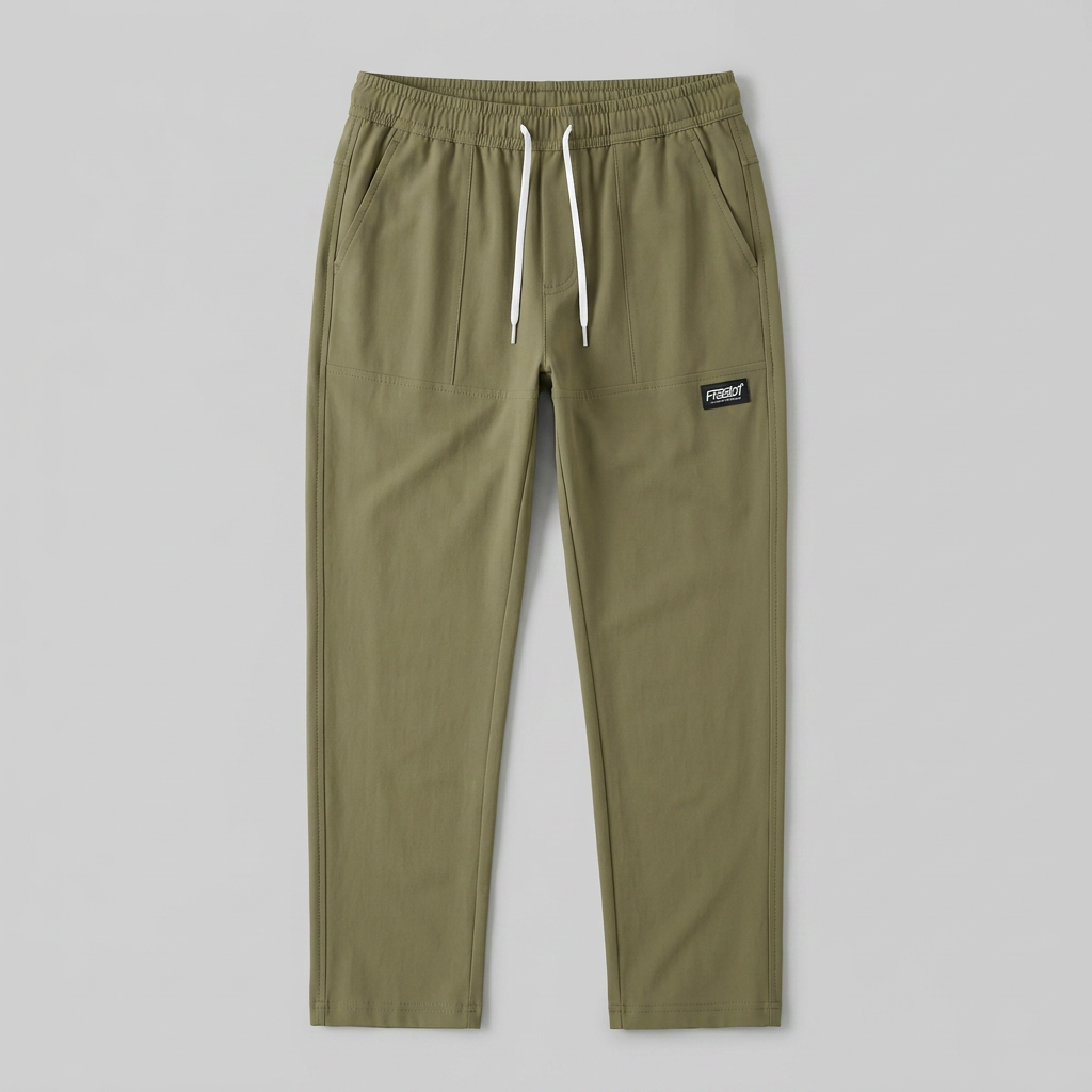 Freizeithose Herren olivgrün, Flatlay Frontalansicht ohne Model