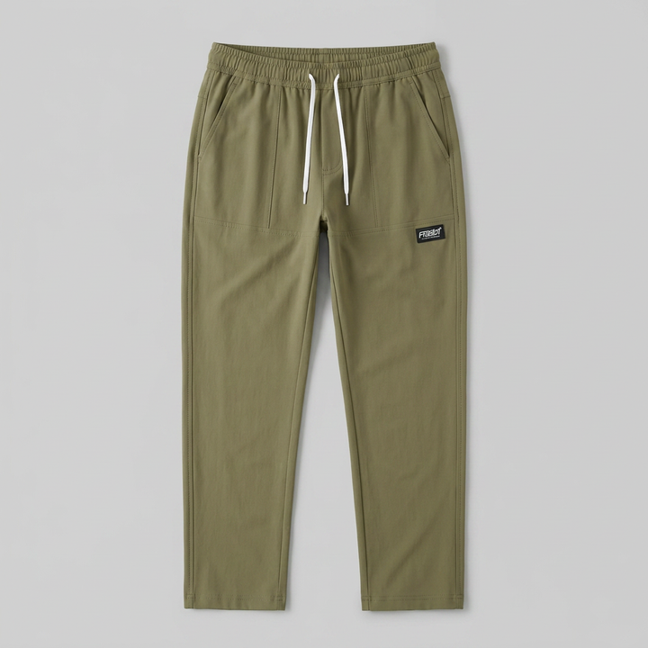 Freizeithose Herren olivgrün, Flatlay Frontalansicht ohne Model