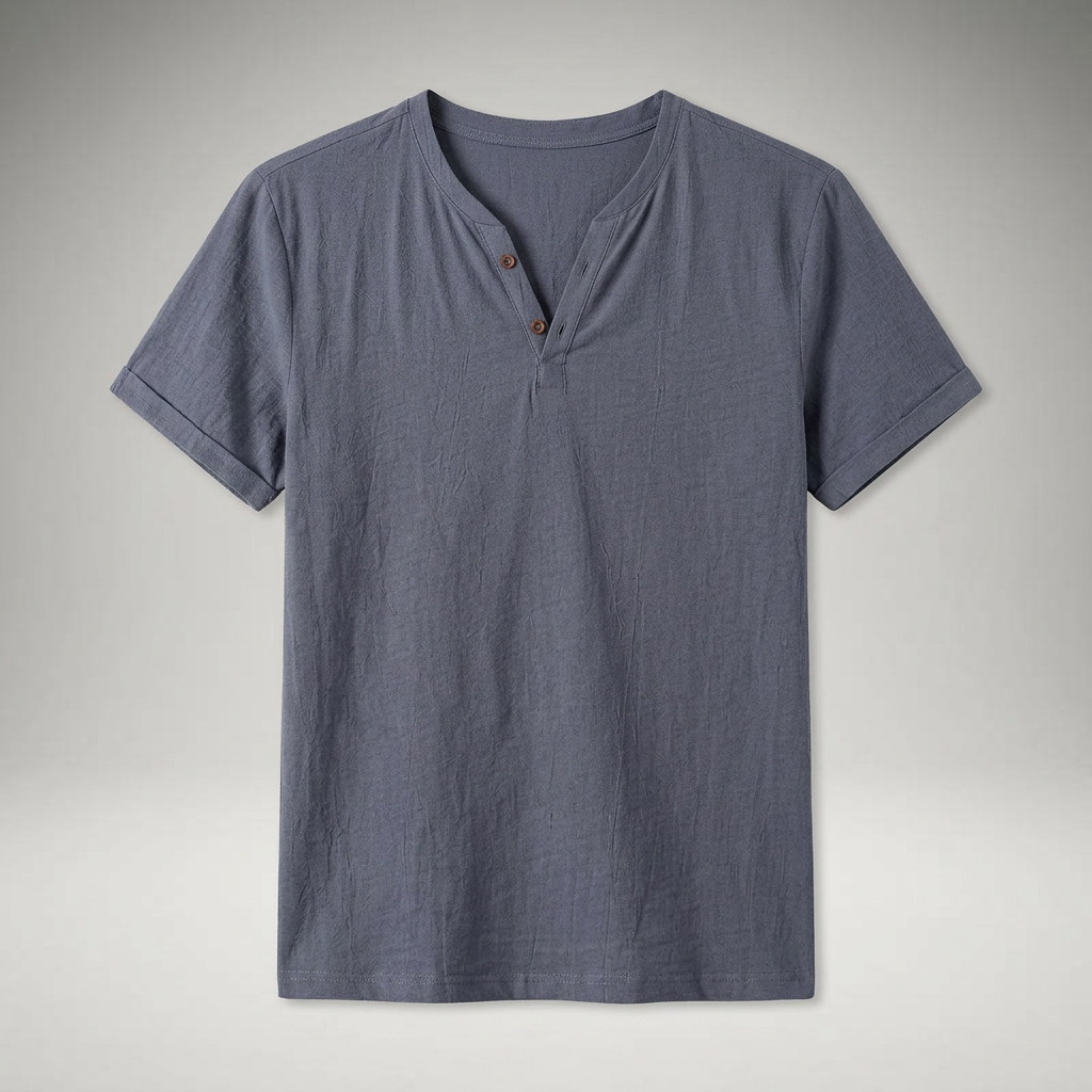 Herren Henley-Shirt in Blaugrau, Flatlay ohne Model
