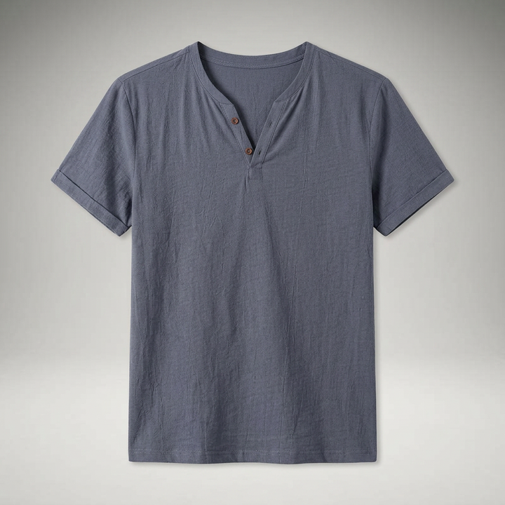 Herren Henley-Shirt in Blaugrau, Flatlay ohne Model