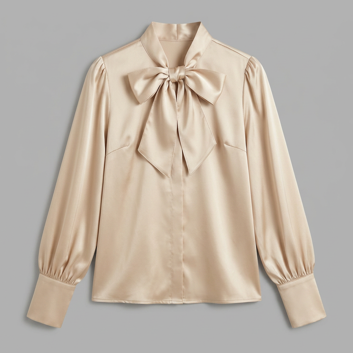 Schluppenbluse Beige, Flatlay Frontalansicht