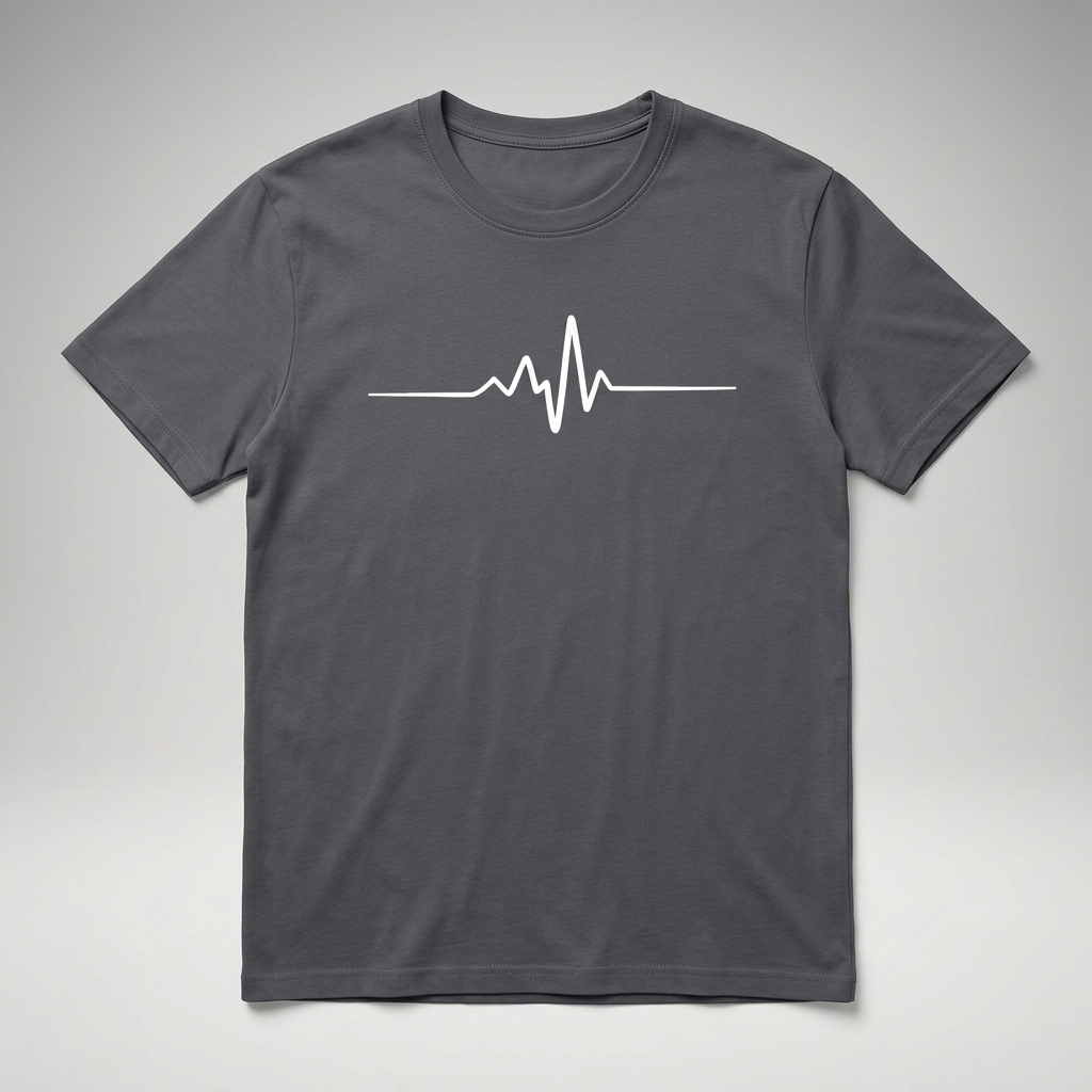 Graues Herren T-Shirt mit Herzschlag-Print, Flat-Lay Produktfoto