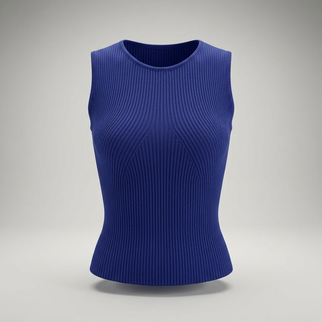 Strickweste in Dunkelblau, Ghost-Mannequin-Ansicht von vorne