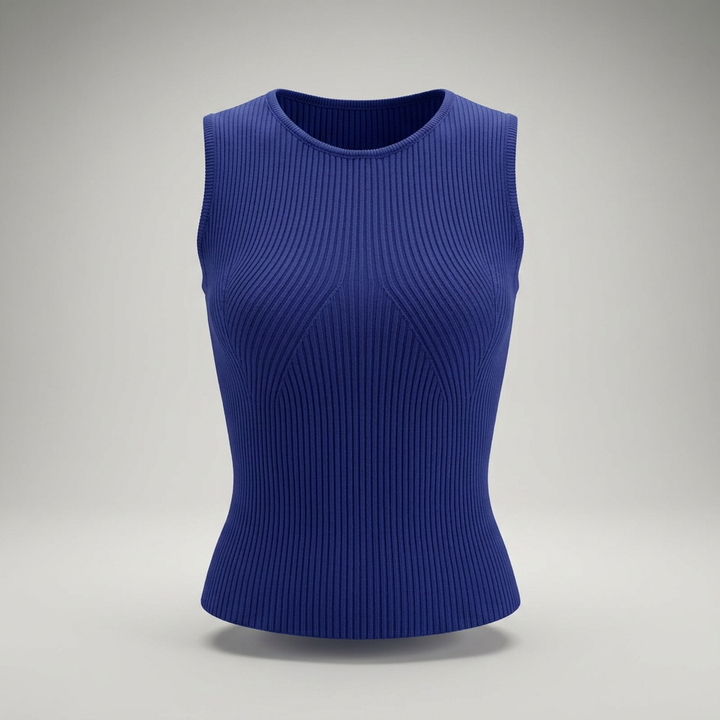 Strickweste in Dunkelblau, Ghost-Mannequin-Ansicht von vorne
