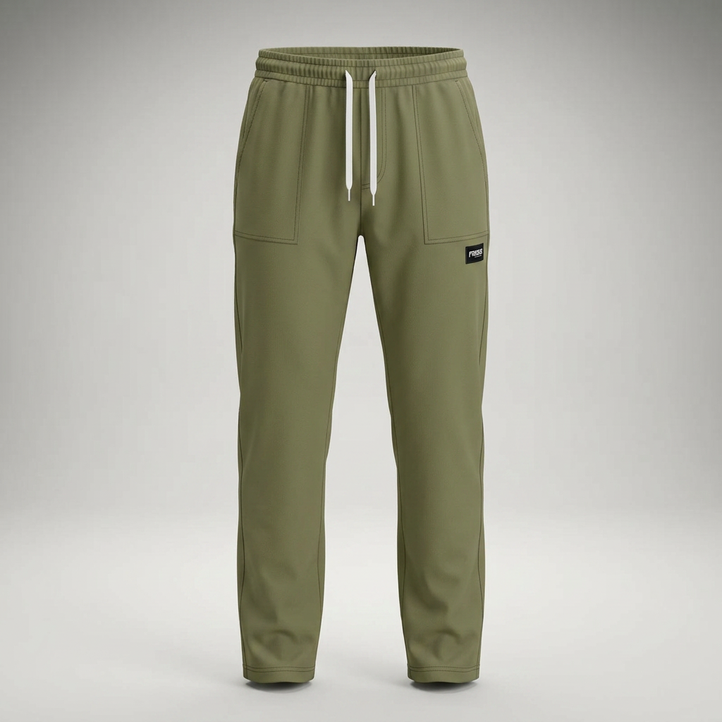 Freizeithose Herren olivgrün, Ghost-Mannequin-Ansicht freigestellt