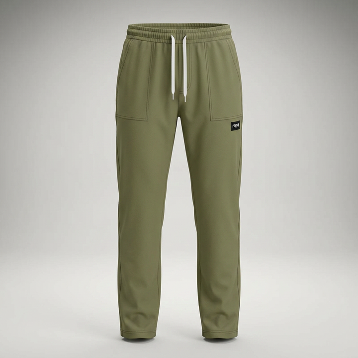 Freizeithose Herren olivgrün, Ghost-Mannequin-Ansicht freigestellt