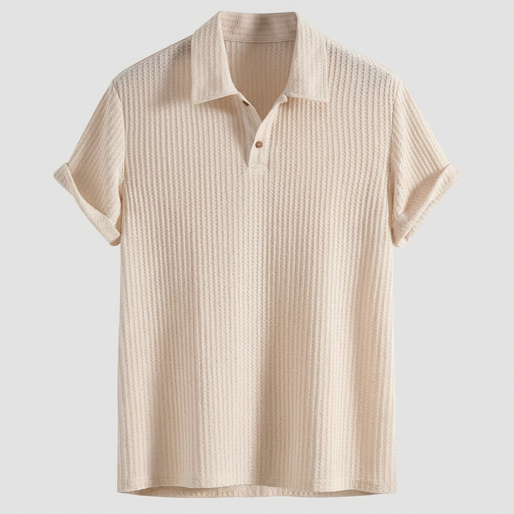 Herren Poloshirt Waffelstrick Creme, Flatlay Vorderansicht