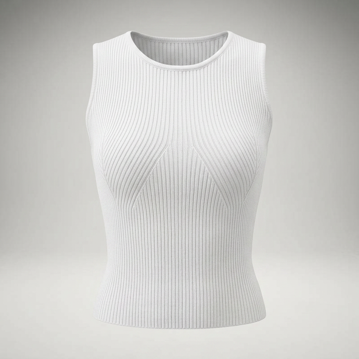 Strickweste in Weiß, Ghost-Mannequin-Ansicht von vorne