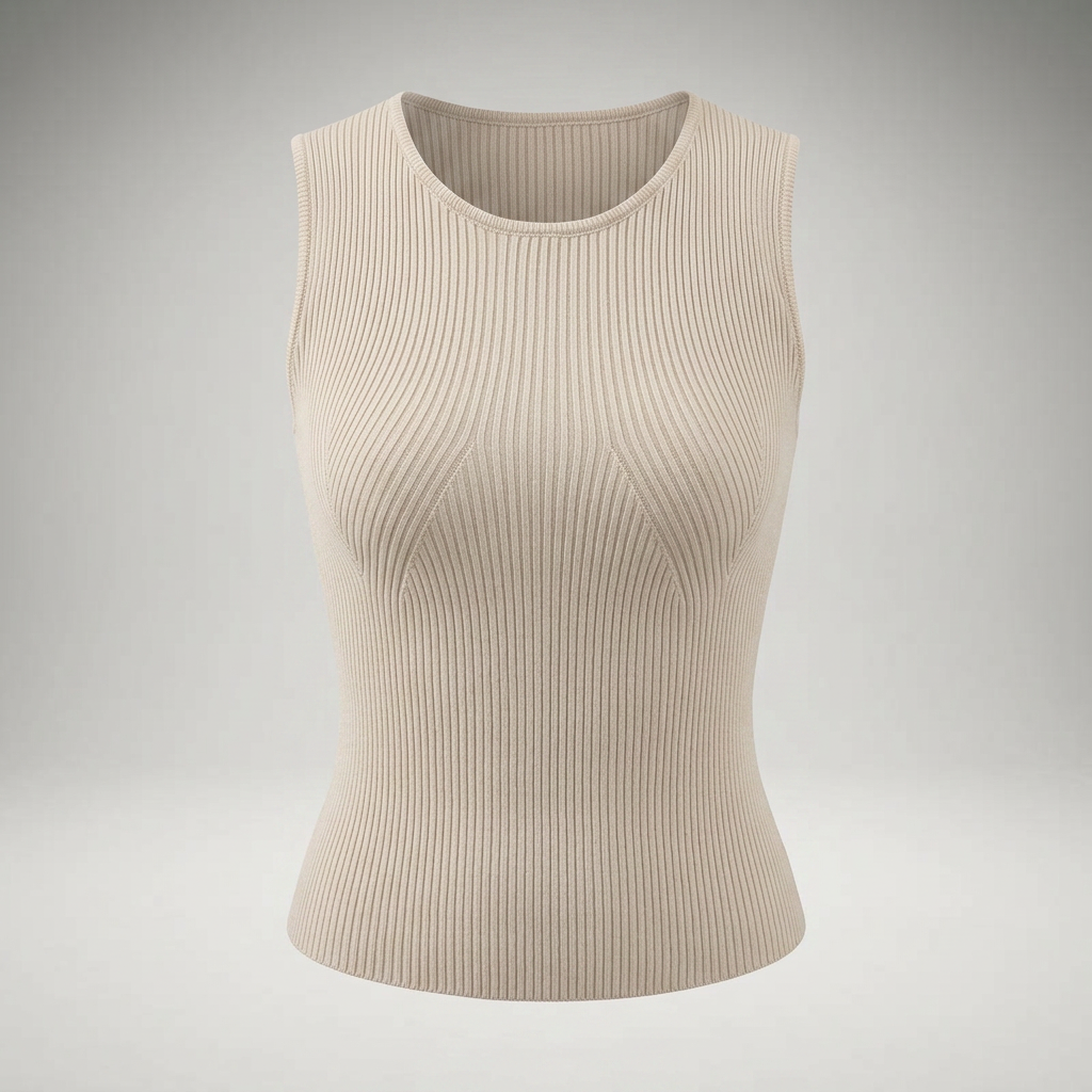 Strickweste in Apricot, Ghost-Mannequin-Ansicht von vorne