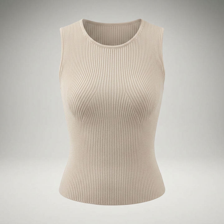 Strickweste in Apricot, Ghost-Mannequin-Ansicht von vorne
