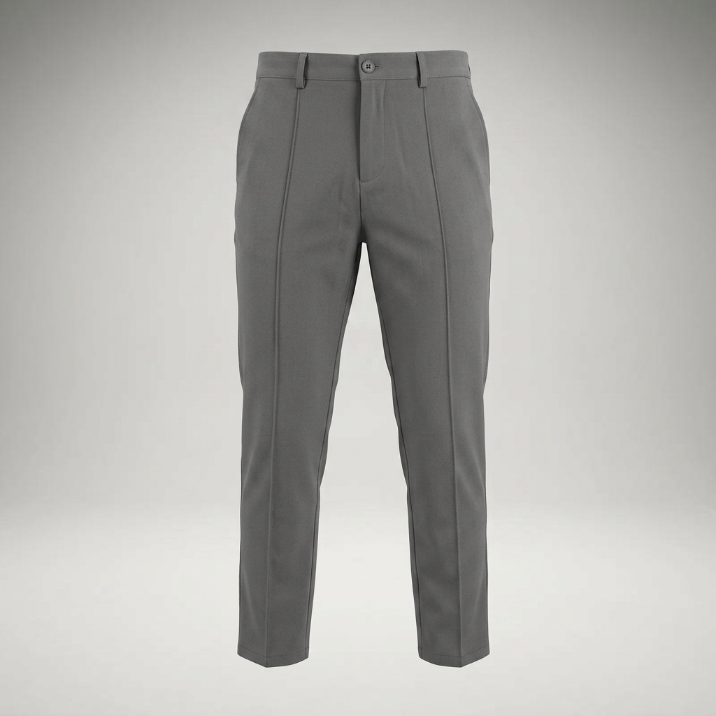 Dunkelgraue Chinohose als Geistermodell (Ghost-Mannequin), Frontansicht