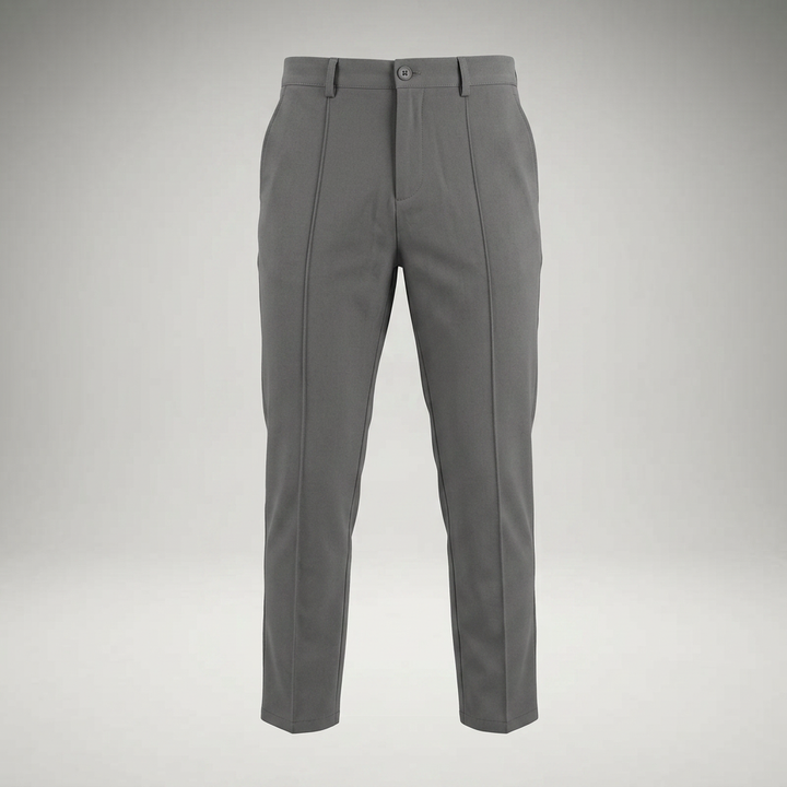 Dunkelgraue Chinohose als Geistermodell (Ghost-Mannequin), Frontansicht