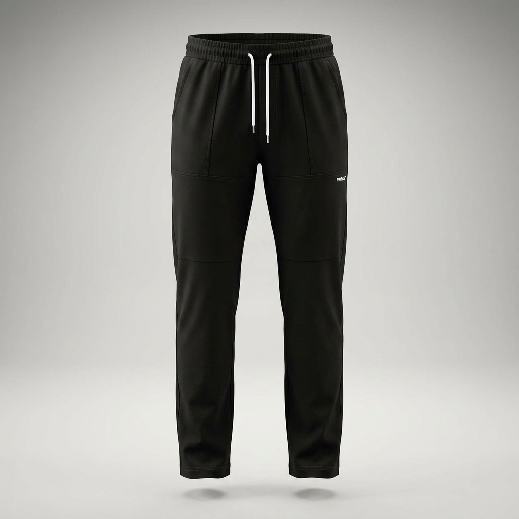 Freizeithose Herren schwarz, Ghost-Mannequin-Ansicht freigestellt