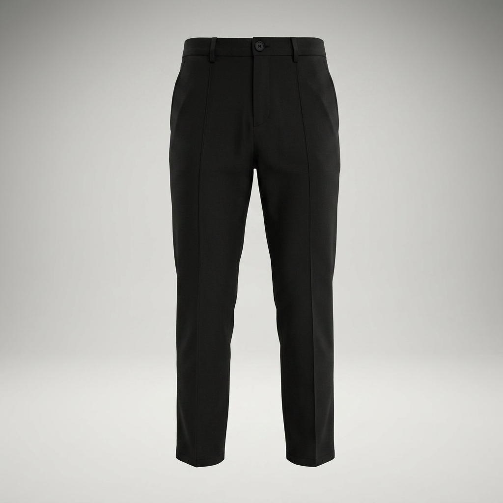 Schwarze Chinohose als Geistermodell (Ghost-Mannequin), Frontansicht