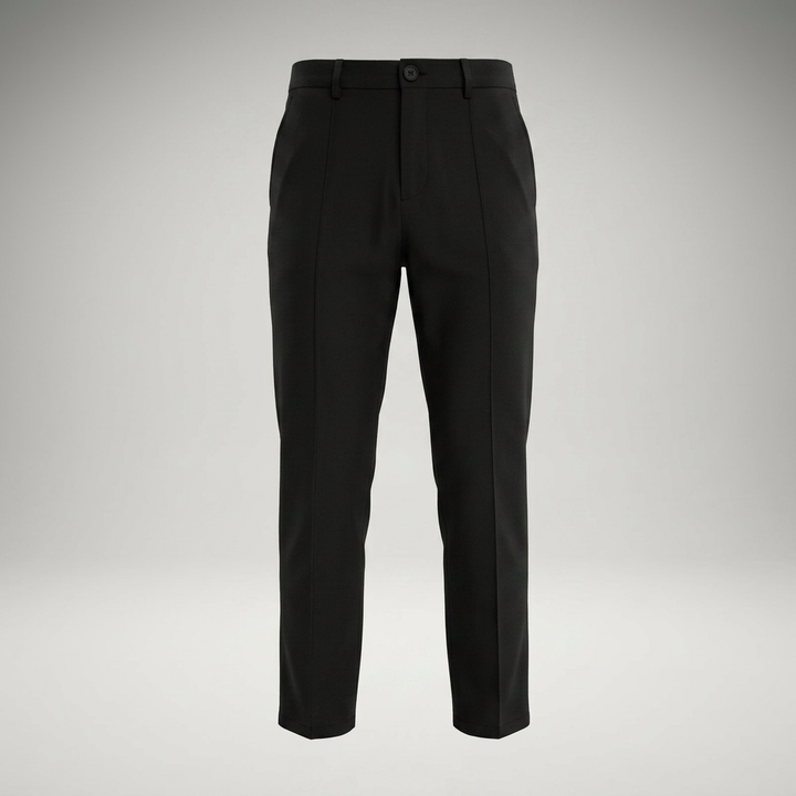 Schwarze Chinohose als Geistermodell (Ghost-Mannequin), Frontansicht