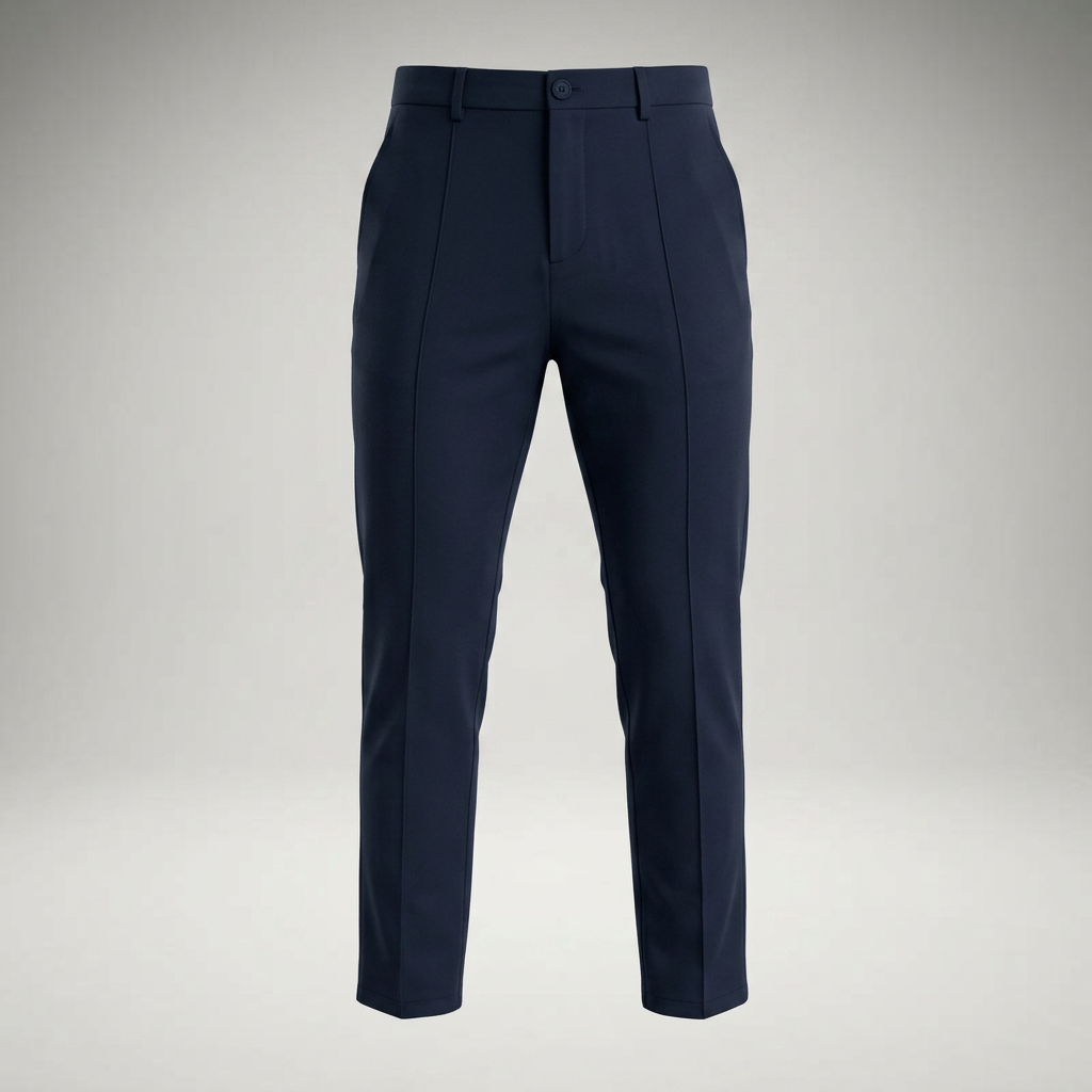Dunkelblaue Chinohose freigestellt in Ghost-Mannequin-Optik