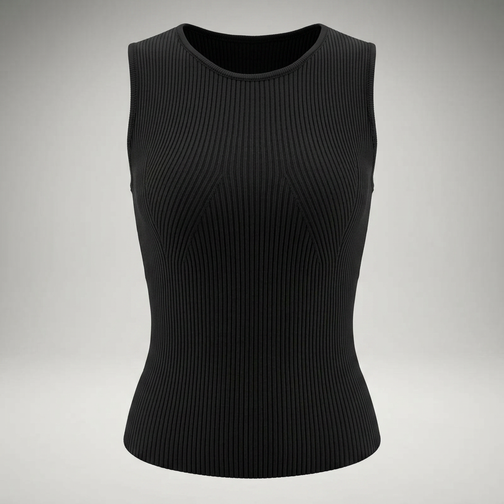 Strickweste in Schwarz, Ghost-Mannequin-Ansicht von vorne
