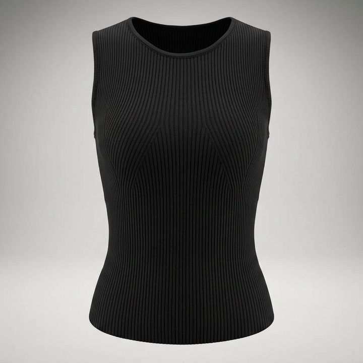 Strickweste in Schwarz, Ghost-Mannequin-Ansicht von vorne