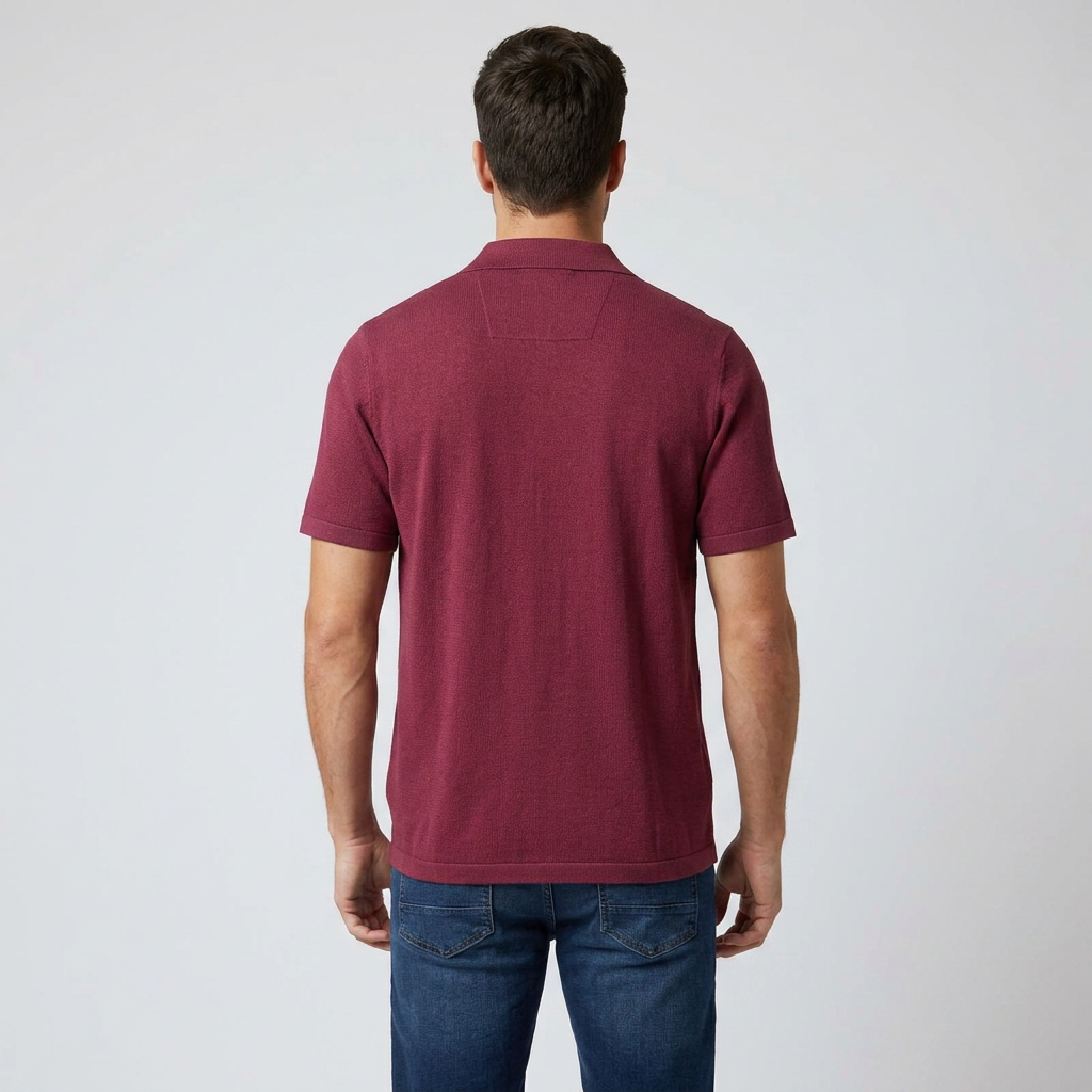 Herren Strick-Poloshirt Weinrot, Rückenansicht