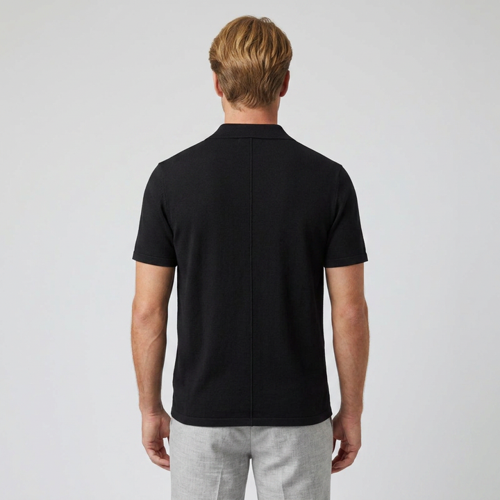 Herren Strick-Poloshirt Schwarz, Rückenansicht