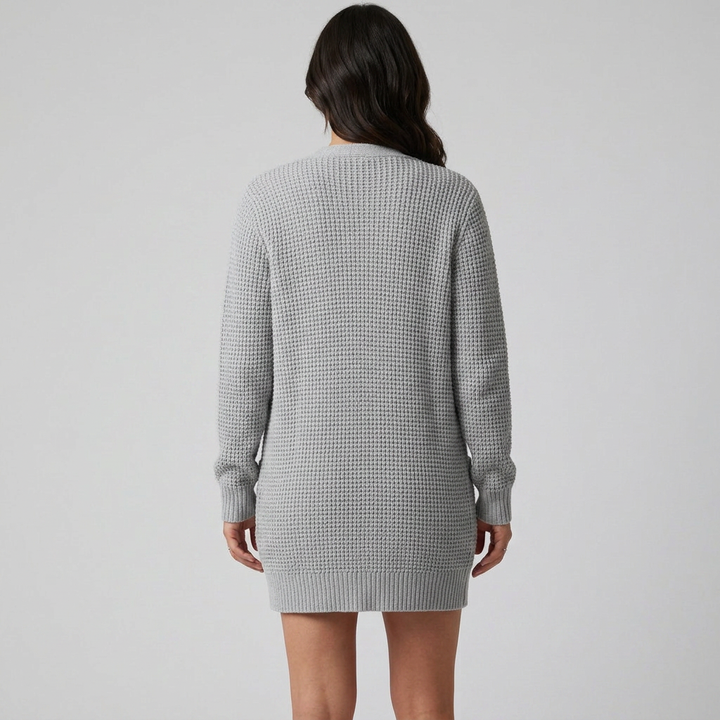 Damen Cardigan in Grau, Rückenansicht mit Waffelstrick