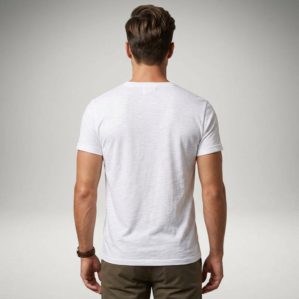 Herren Henley-Shirt in Weiß, Rückenansicht am Model