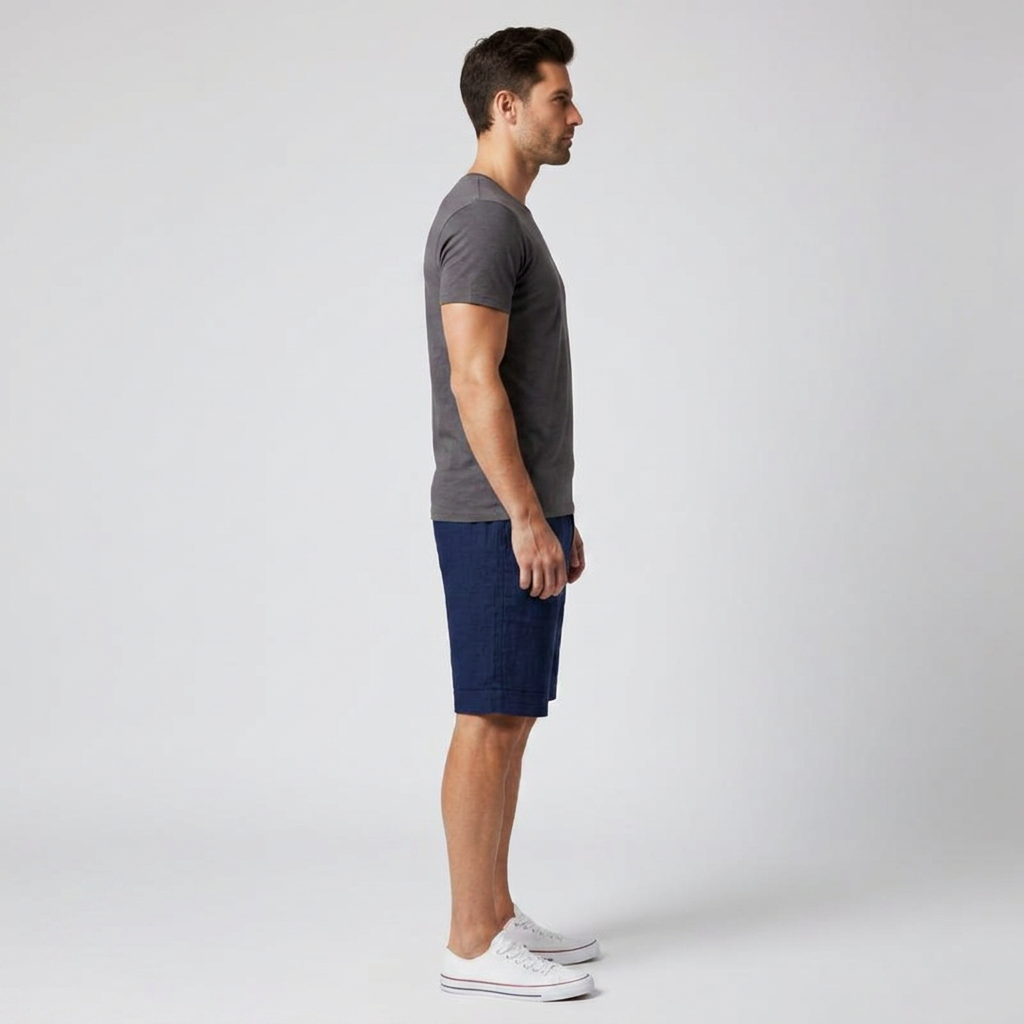 Herren Leinen Shorts Dunkelblau, Seitenansicht