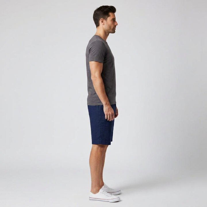 Herren Leinen Shorts Dunkelblau, Seitenansicht