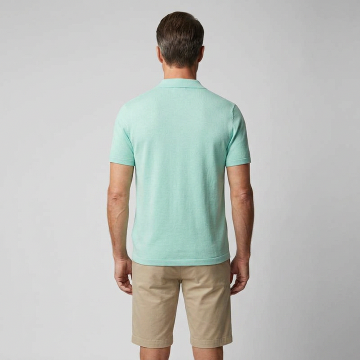 Herren Strick-Poloshirt Mintgrün, Rückenansicht