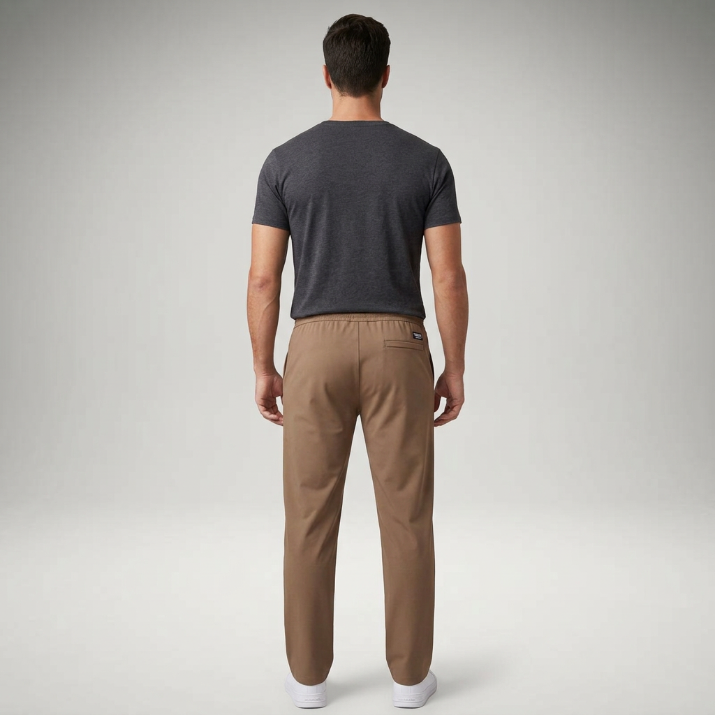Freizeithose Herren braun, Rückenansicht mit geradem Beinabschluss
