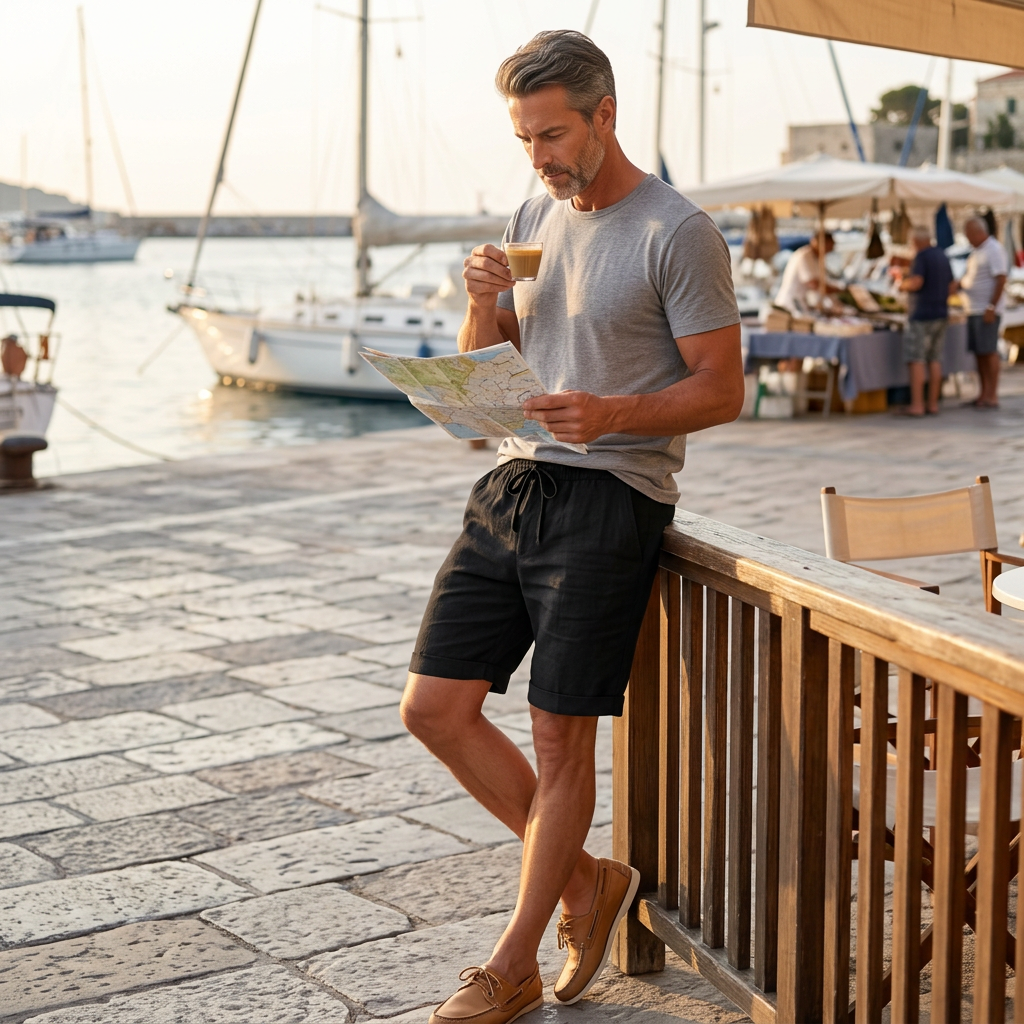 Herren Leinen Shorts Schwarz im Hafen-Styling, Sommerlook