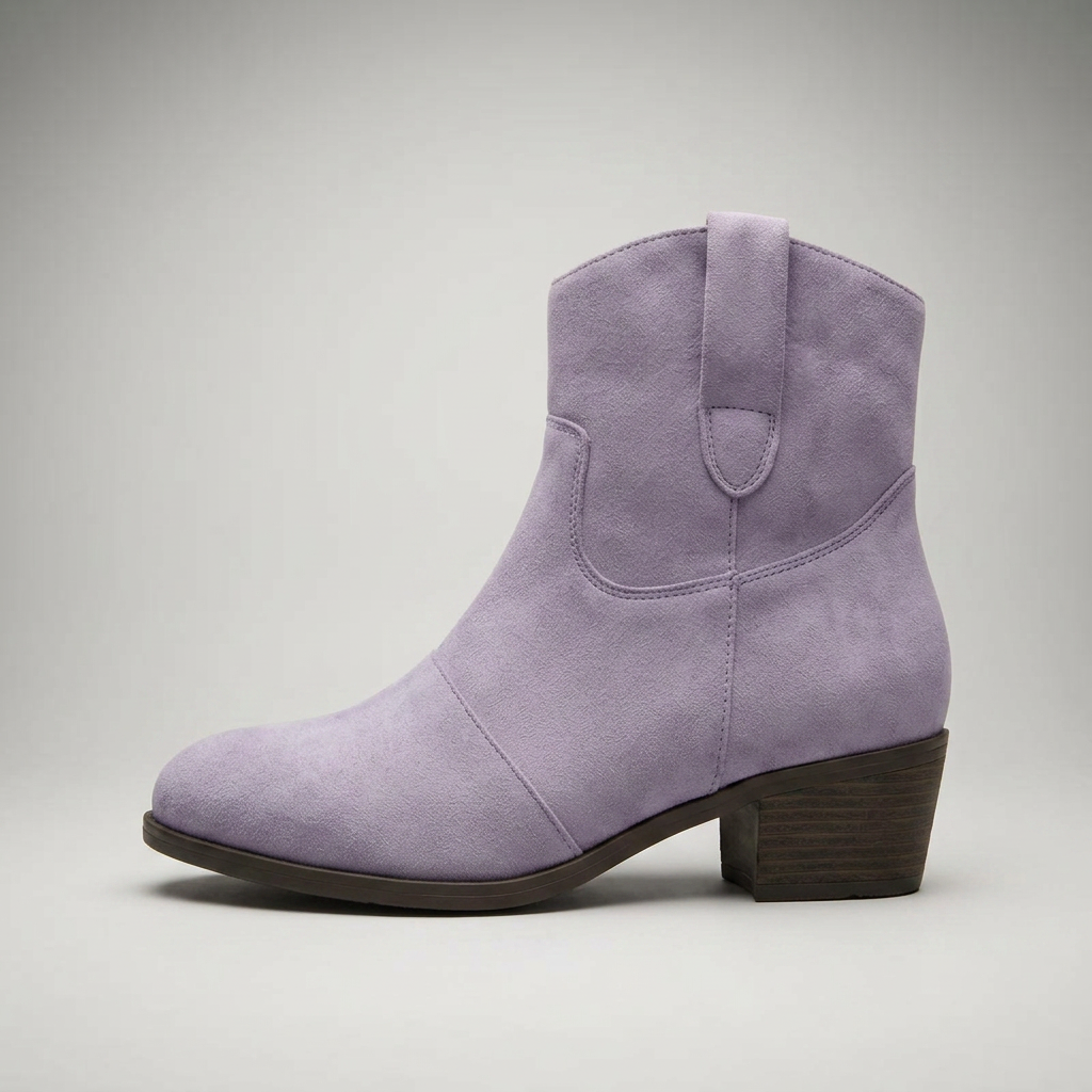 Stiefelette Flieder Wildleder-Optik Seitenansicht