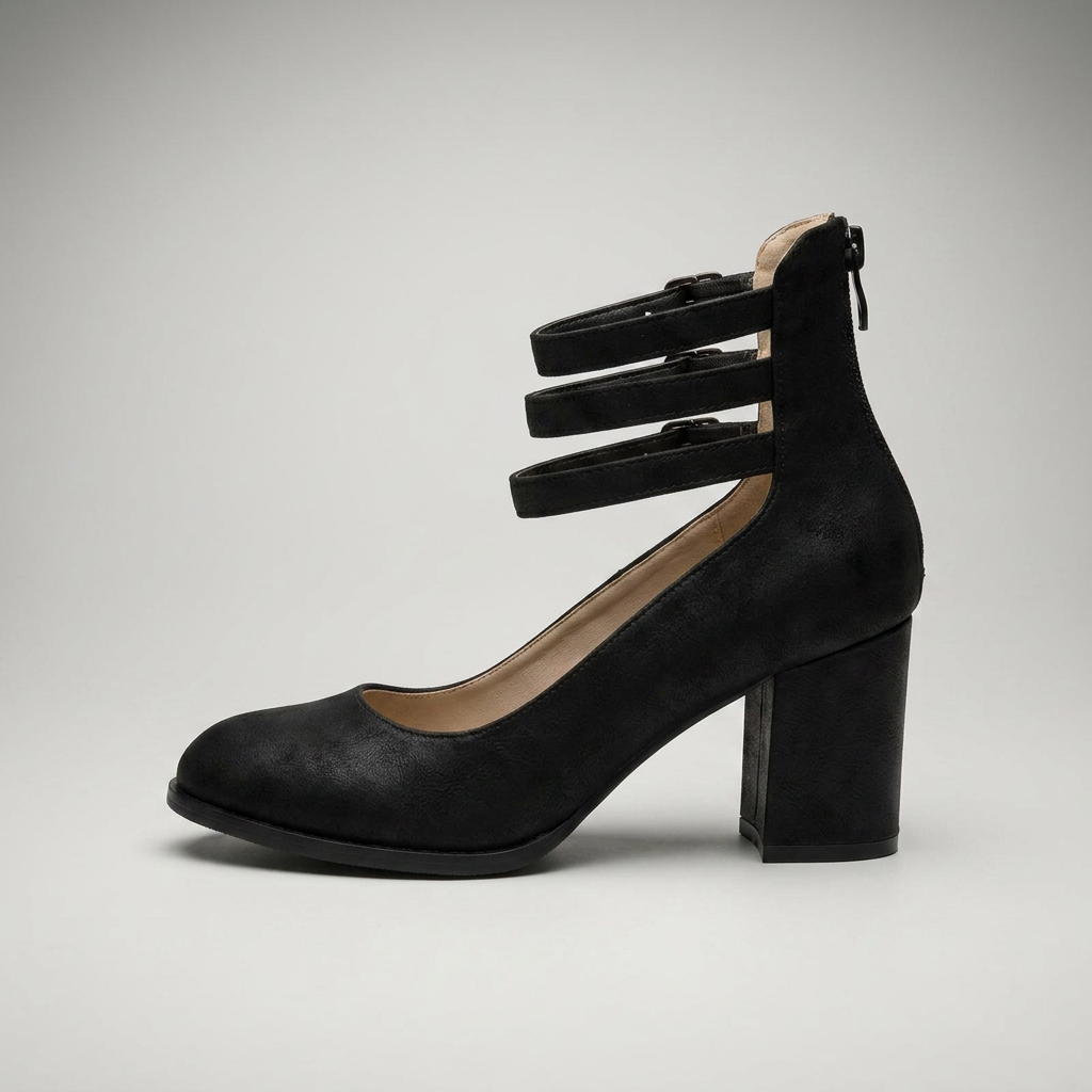 Schwarze Pumps mit Blockabsatz, Seitenansicht