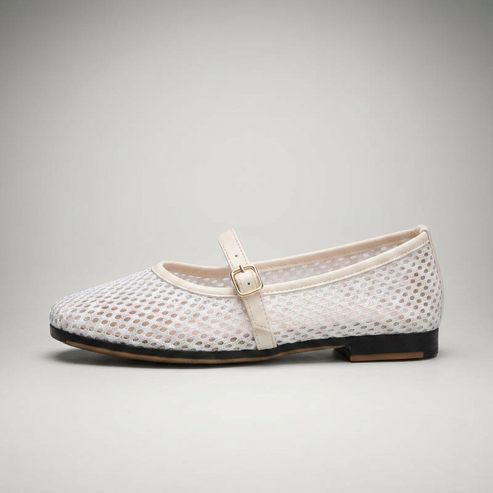 Weiß — Mary Jane Flat, Mesh-Cutout, Seitenansicht