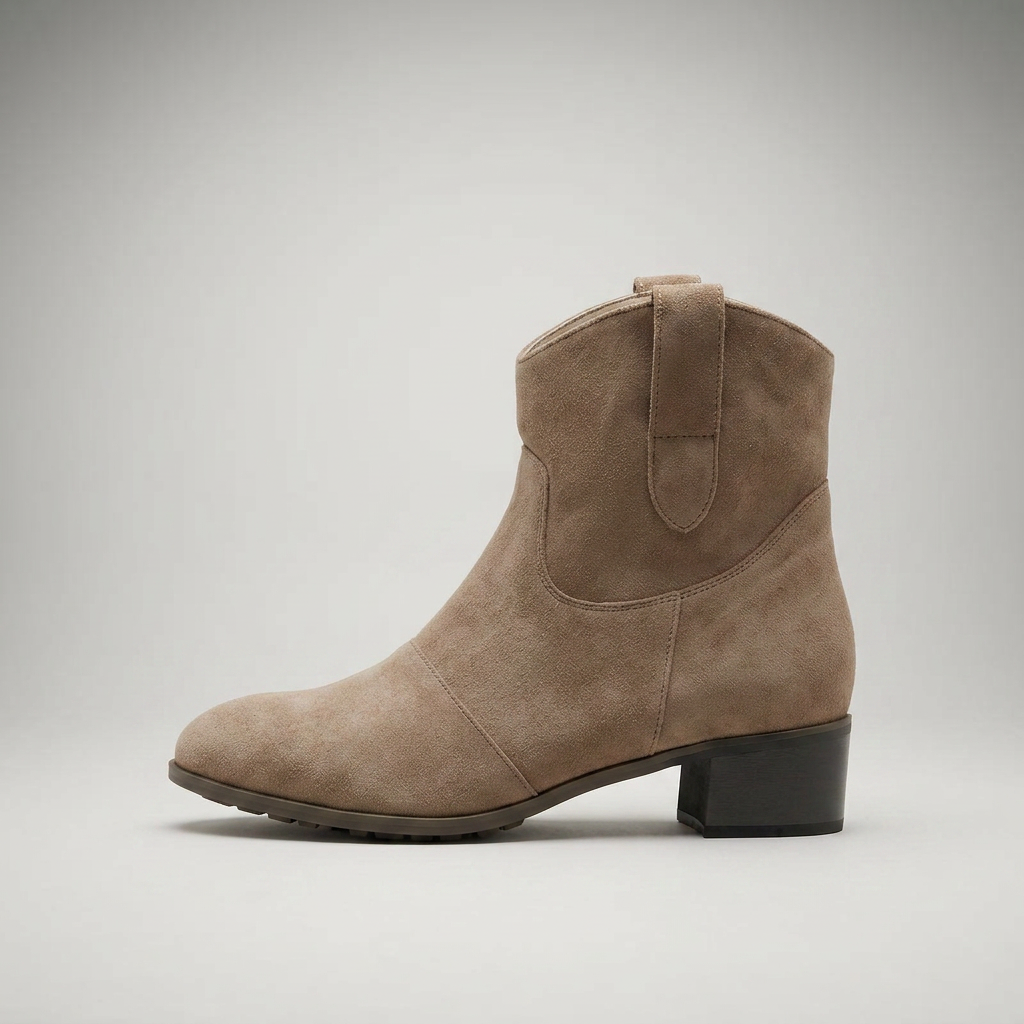 Stiefelette Taupe Wildleder-Optik Seitenansicht