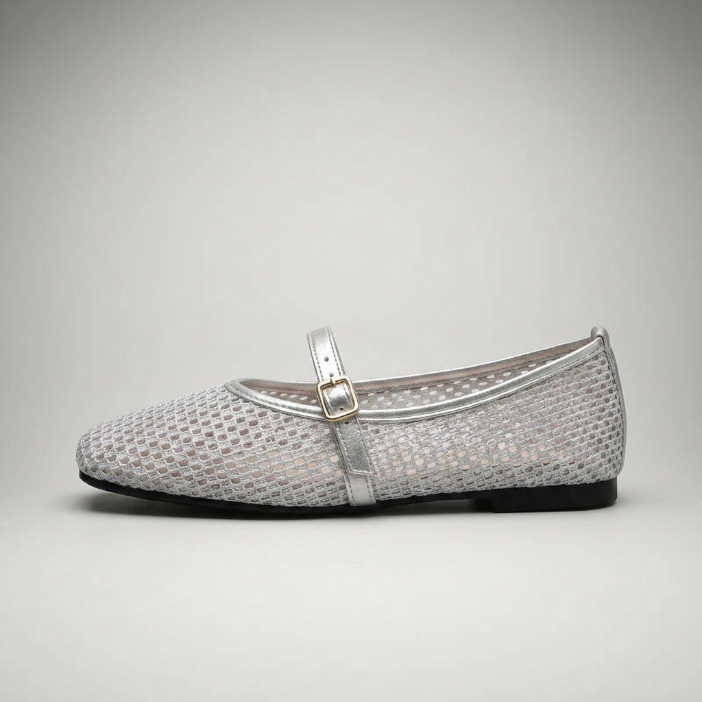 Silber — Mary Jane Flat, Mesh-Cutout, Seitenansicht