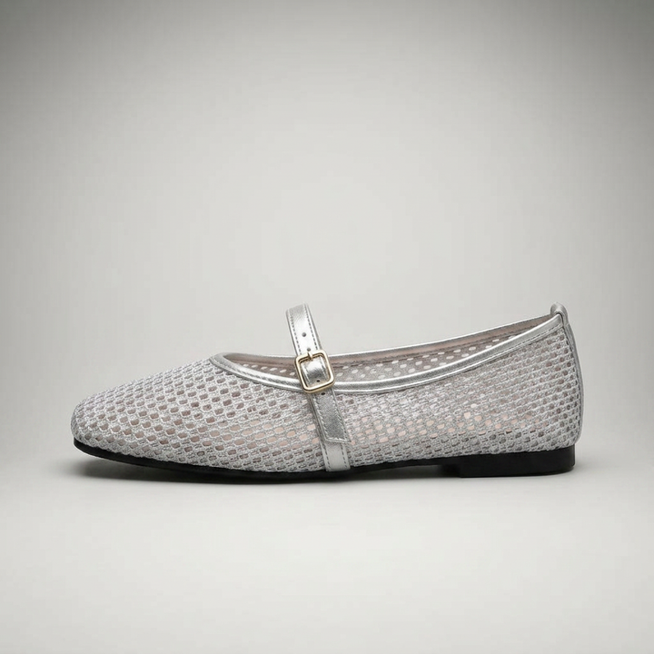 Silber — Mary Jane Flat, Mesh-Cutout, Seitenansicht