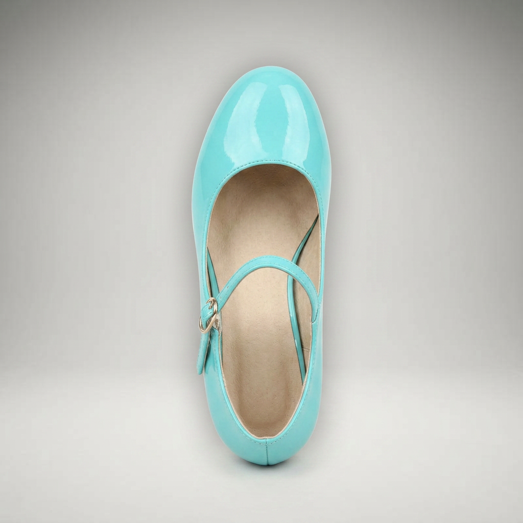 Türkise Mary Jane Pumps mit Schnallenriemen, Draufsicht