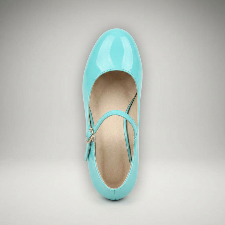 Türkise Mary Jane Pumps mit Schnallenriemen, Draufsicht