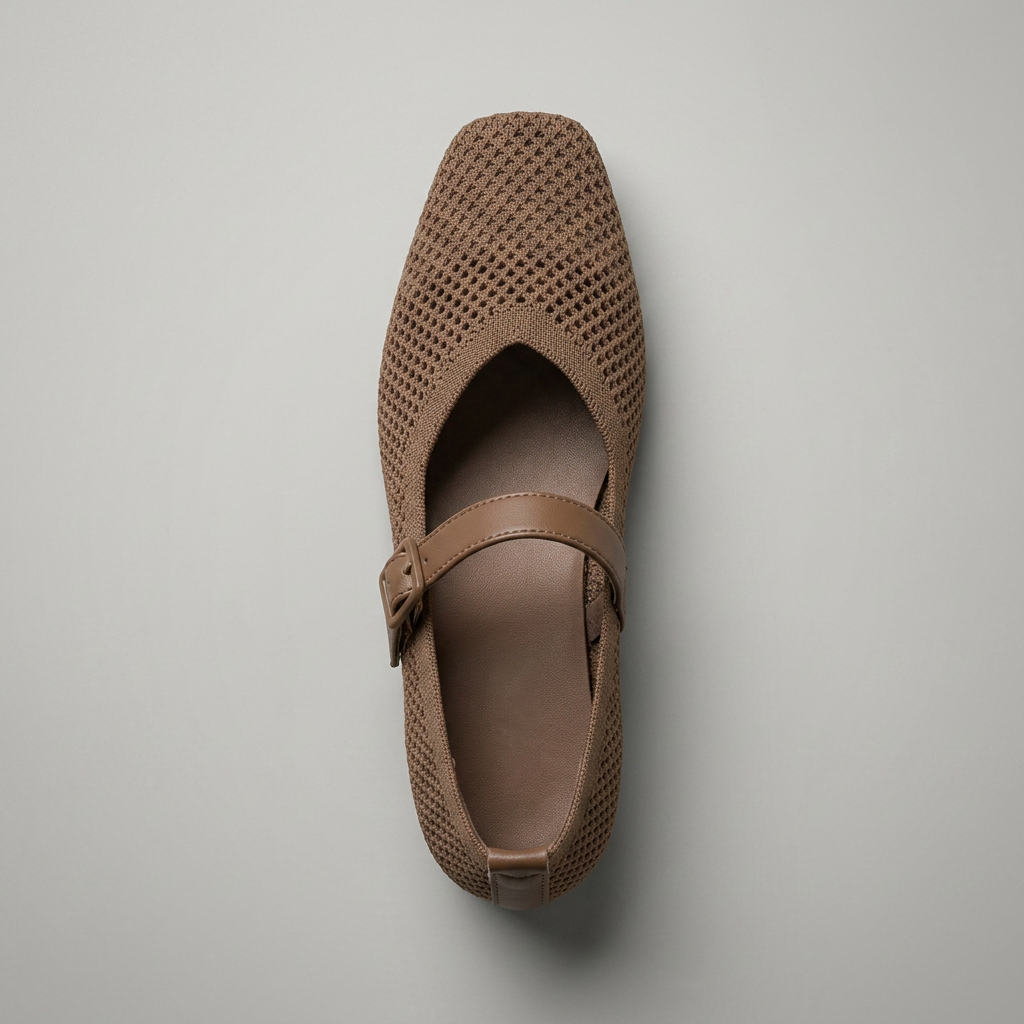 Braune Mary-Jane-Ballerina aus Strickmesh, Ansicht von oben