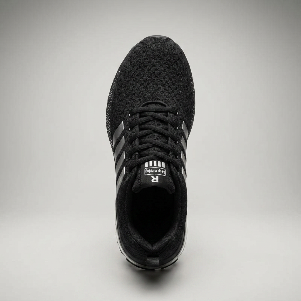 Schwarzer Sneaker mit Schnürung, Draufsicht